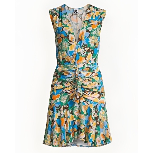 Missoni Abitto V-Neck Ruched Mini Dress Floral Sleeveless 46/12 Ruffle $520 NWOT - Picture 2 of 11